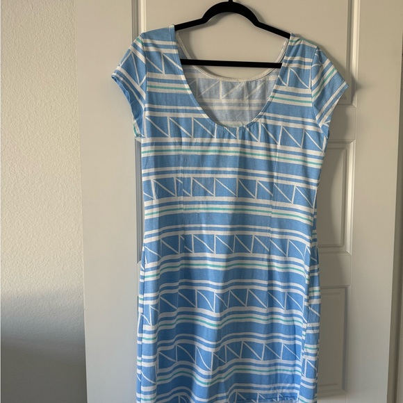 Mahi Gold Short Sleeve Paradise Dress SizeLarge Coastal Light Blue - Picture 2 of 3